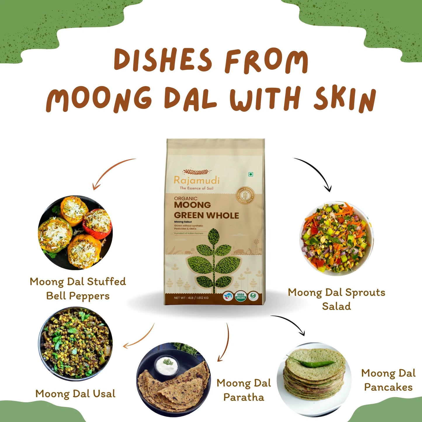 moong dal, organic moong dal, moong pulse, buy moong dal, yellow dal, dal tadka, organic pulse, dal, organic dal, rajamudi organic moong dal, rajamudi moong dal, moong, yellow split pulse, chemical free dal, green whole, green whole pulse, rajamudi green whole pulse, moong dal with skin, stuffed bell pepper, moong dal sprouts, moong dal usal, moong dal parantha, moong dal pancakes