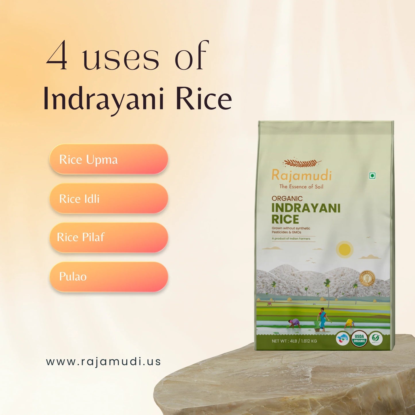 indrayani rice, rajamudi indrayani rice, indrayani, white rice, white rice in usa, unpolished white rice, healthy white rice, benefits of indrayani rice, biryani rice