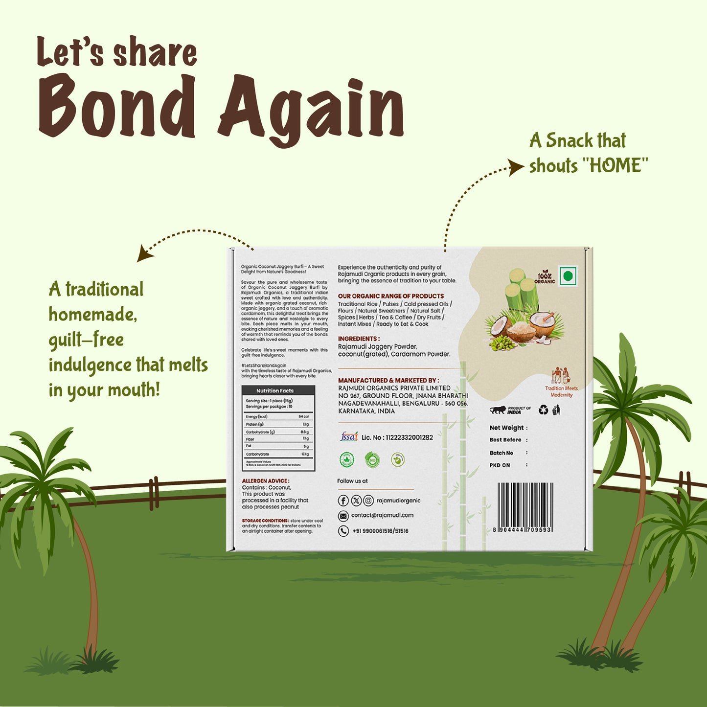 Organic Coconut Jaggery Barfi 150 Grams - The Everyday Dessert