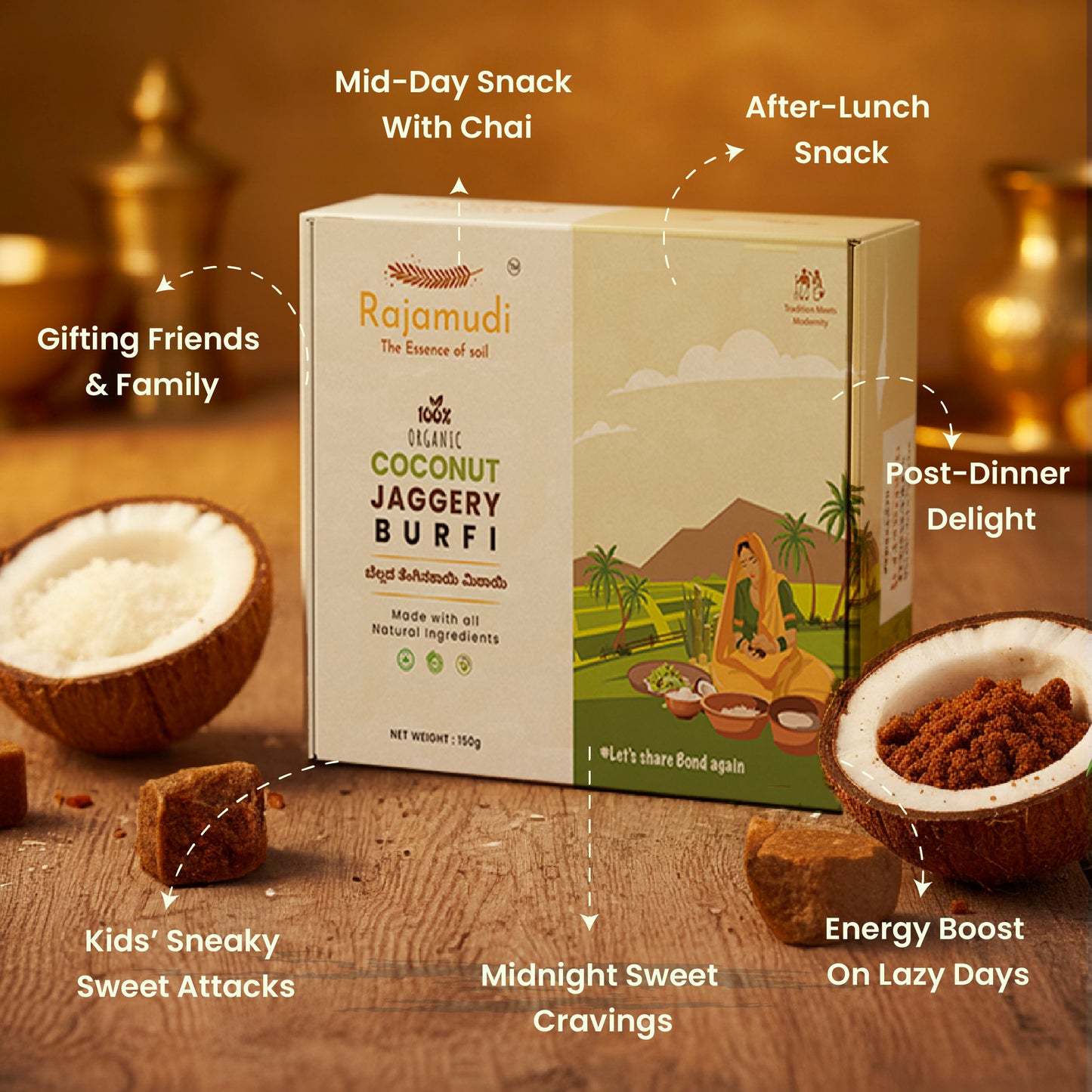 Organic Coconut Jaggery Barfi 150 Grams - The Everyday Dessert